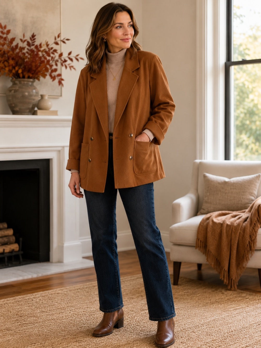 Vintage Susan Bristol Double-Breasted Wool Blazer in Caramel Brown size 8